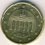 Euro - 20 Euro Cent - Germany - 2002 - Brass - KM# 211 - Obv: Brandenburg Gate Rev: Denomination and map - 0